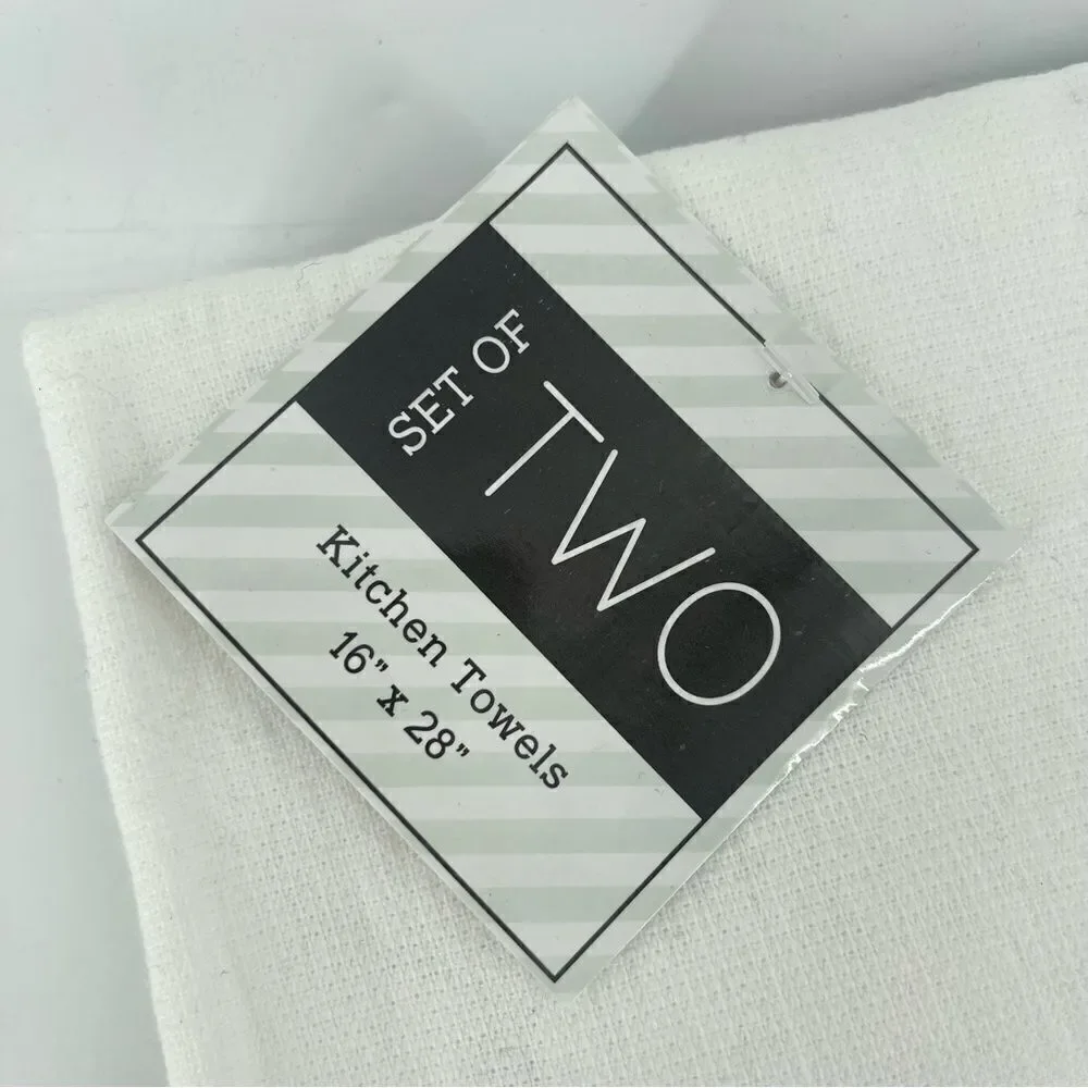 COFFEE BREAK Embroidered Cotton Black White Kitchen Towels, Set of 2, 16” x 28”